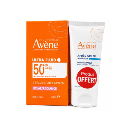 Avène Ultra Fluid Éclat Radiance SPF50+ 50 ml + Lait Après-Soleil 50 ml Offert Paraland