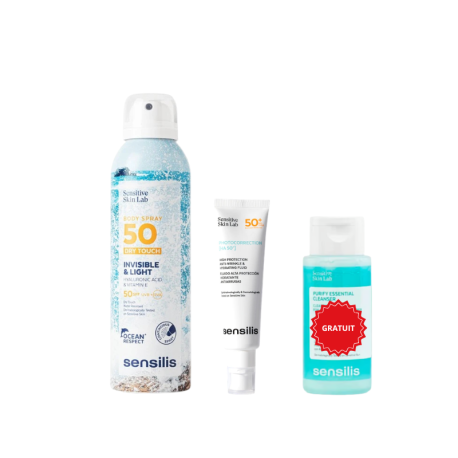 Pack Sensilis Photocorrection HA SPF50+ & Body Spray Dry Touch SPF50 + Gel Nettoyant Offert