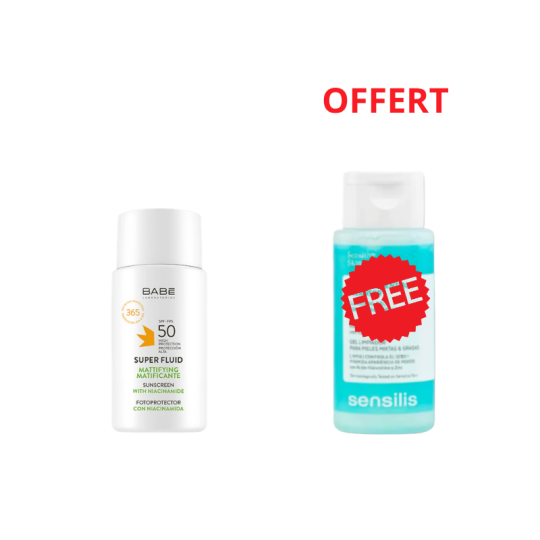 Babé Super Fluid Matifiant SPF50 + Sensilis Gel Nettoyant Purifiant 100 ml Offert | Paraland
