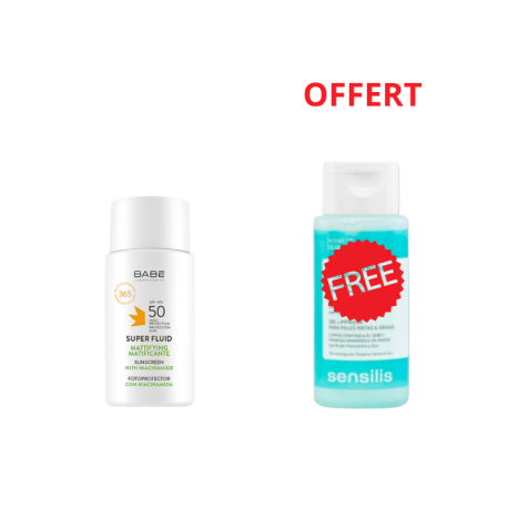 Babé Super Fluid Matifiant SPF50 + Sensilis Gel Nettoyant Purifiant 100 ml Offert | Paraland