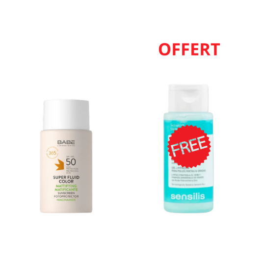 Babé Super Fluid Color Matifiant SPF50 + Sensilis Gel Nettoyant Purifiant 100 ml Offert | Paraland