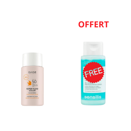 Babé Super Fluid Protection Solaire Teintée SPF50 (Teinte Claire) + Sensilis Gel Nettoyant Purifiant 100 ml Offert | Paraland