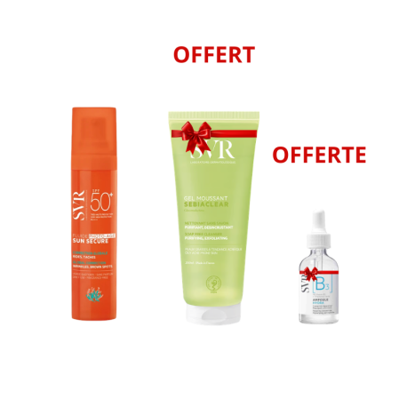 SVR Sun Secure Fluide Photo-Age SPF50+ + Ampoule B3 Hydra 10 ml Offerte + Sebiaclear Gel Moussant 55 ml Offert | Paraland