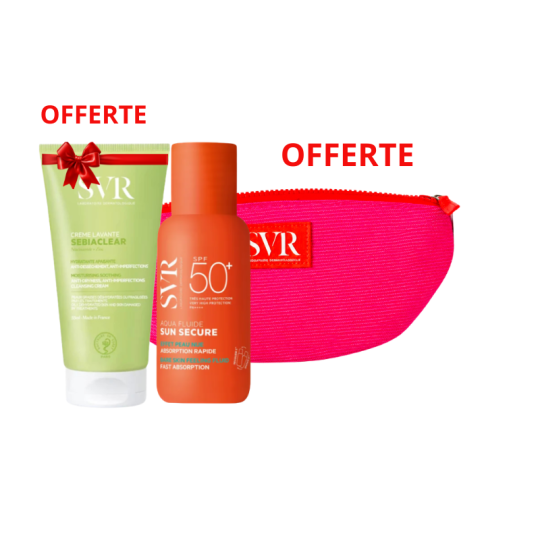 Pack SVR Sun Secure Aqua Fluide SPF50+ + Sebiaclear Crème Lavante 55 ml Offerte + Trousse Rose SVR Offerte | Paraland