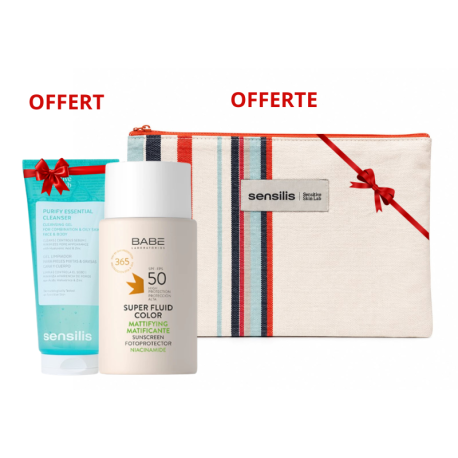 Pack Babé Super Fluid Color Matifiant SPF50+ + Sensilis Purify Essential Cleanser 55 ml Offert + Trousse Offerte | Paraland