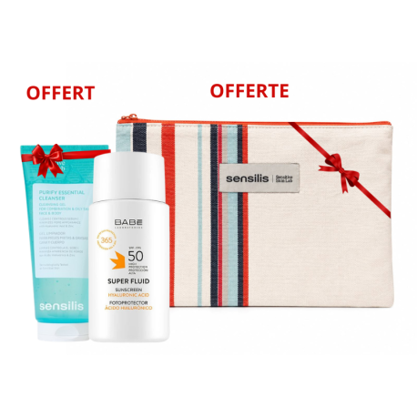 Pack BABÉ Crème Visage Super Fluid Teintée SPF50 + Sensilis Purify Essential Cleanser 55 ml Offert + Trousse Offerte | Paraland