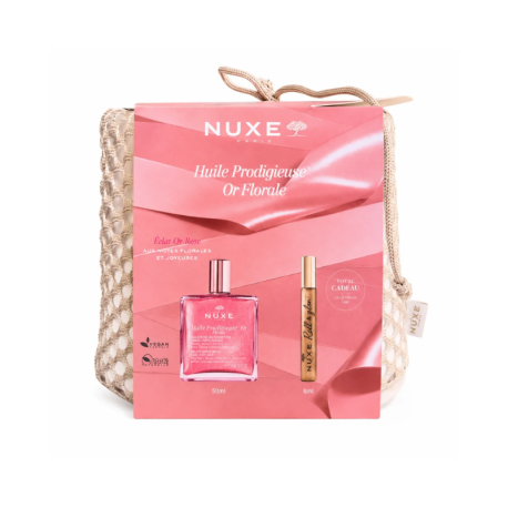 Coffret NUXE Huile Prodigieuse® Or Florale 50 ml + Roll & Glow 8 ml + Trousse Offerte | Paraland