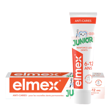 Elmex Dentifrice Junior 6-12 ans, dentifrice anti-caries pour dents définitives