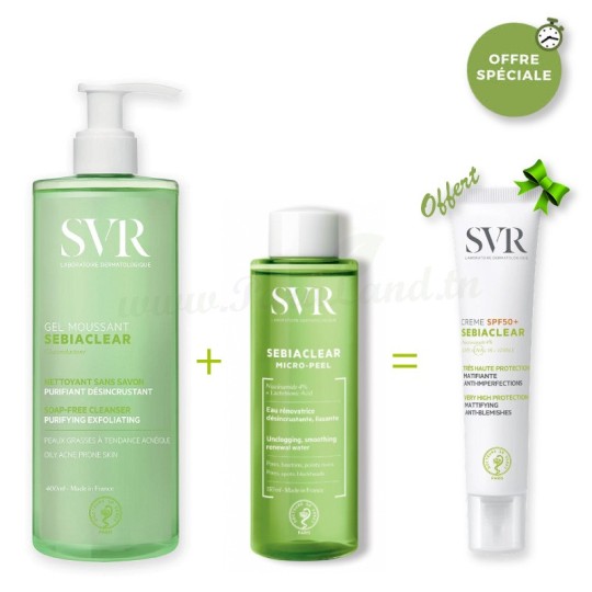 SVR PACKS SEBIACLEAR MICRO PEEL + GEL MOUSSANT 400ML + ECRAN 50