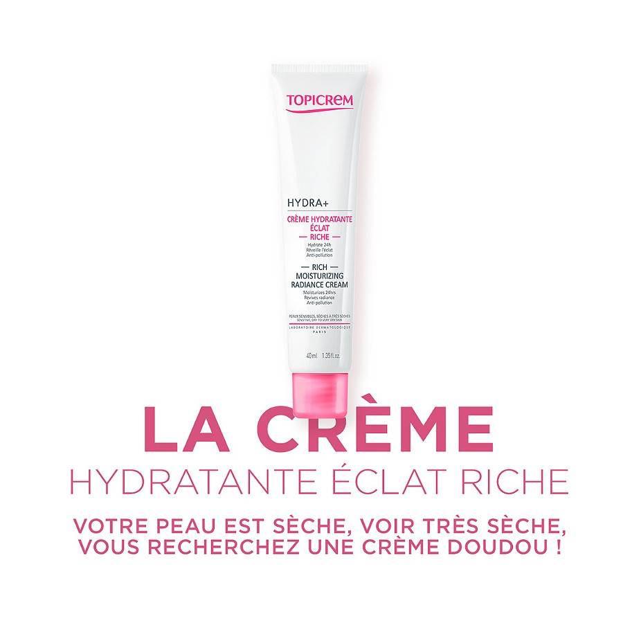 TOPICREM HYDRA+ Crème Hydratante Éclat Riche, 40ML