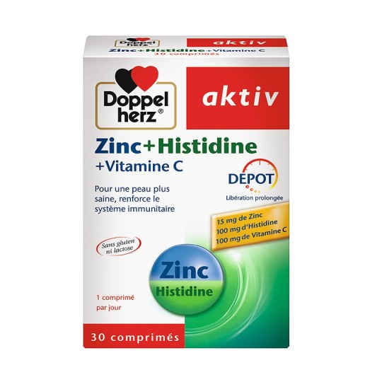DOPPELHERZ AKTIV Zinc + Histidine + Vitamine C,  30 comprimés