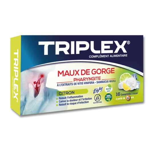 TRIPLEX maux de gorge citron, 16 Comprimés