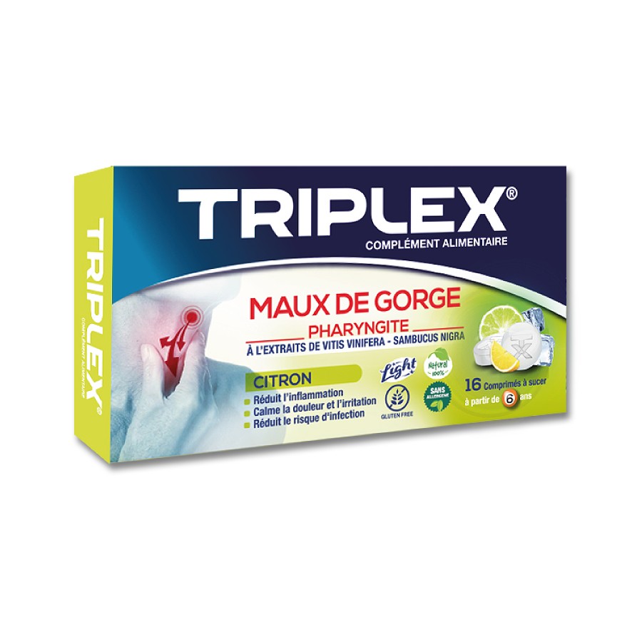 TRIPLEX maux de gorge citron, 16 Comprimés