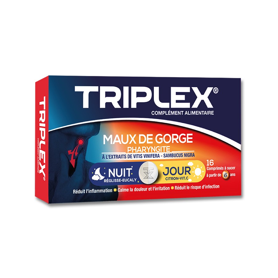 TRIPLEX maux de gorge jour et nuit, 16 Comprimés