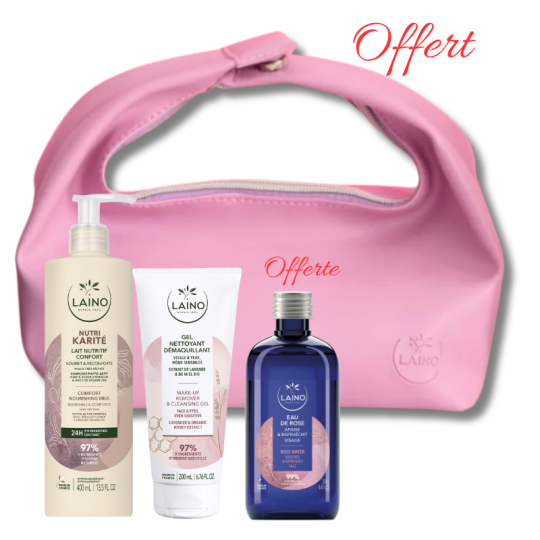 LAINO Pack Lait Nutritif  +  Gel Nettoyant Demaquillant + Eau de Rose Offerte