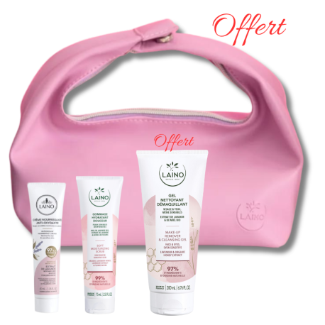 Laino Pack Gommage Hydratant + Creme Nourrissante + Gel Nettoyant Demaquillant Offert
