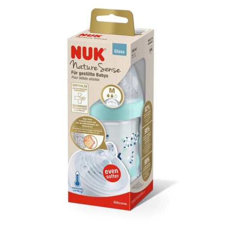 NUK Nature Sense Biberon en verre 240 ml avec Temperature Control