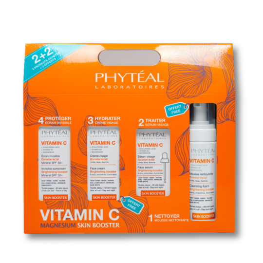 PHYTEAL Coffret Vitamin C Magnesium Skin Booster - Sérum + Ecran + Mousse ET Crème GRATUITES