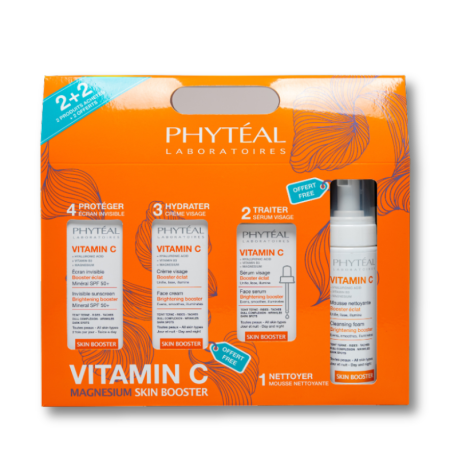 PHYTEAL Coffret Vitamin C Magnesium Skin Booster - Sérum + Ecran + Mousse ET Crème GRATUITES