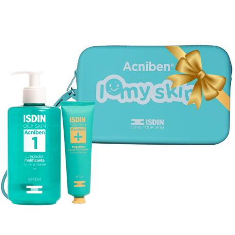 ISDIN ACNIBEN Gel Nettoyant Matifiant 400ml + Masque Visage Purifiant + Trousse offerte Paraland
