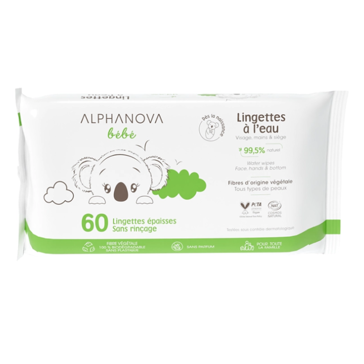 ALPHANOVA Bébé Lingettes Nettoyantes à l’Eau Sans Parfum 60 lingettes Paraland